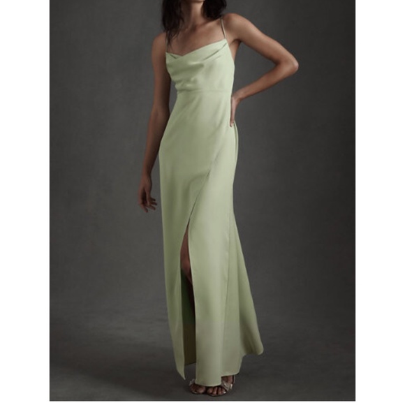 BHLDN Remy Cowl-Neck Faux-Wrap Satin Gown Size 16